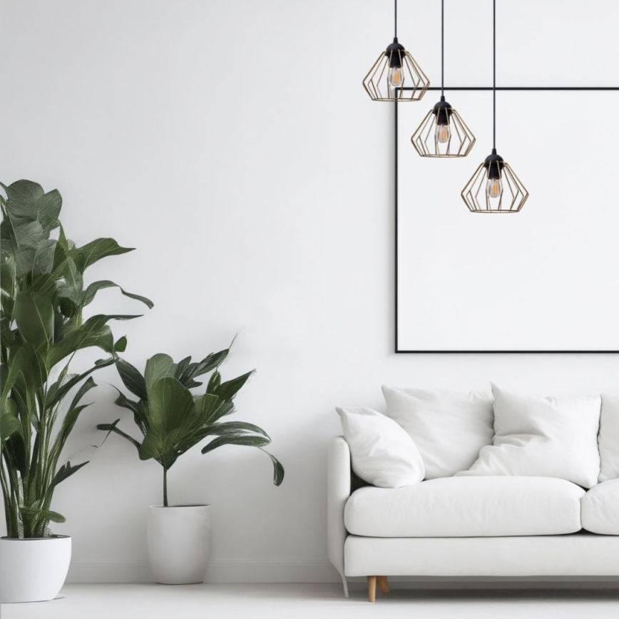 Κρεμαστό φωτιστικό οροφής CEED GOLD 3xE27/60W/230V διάμετρος 45 cm μαύρο/χρυσαφί