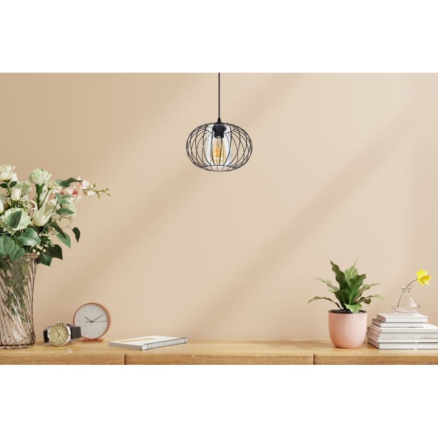 Κρεμαστό φωτιστικό οροφής CORRINI 1xE27/60W/230V διάμετρος 25 cm μαύρο/διαφανές