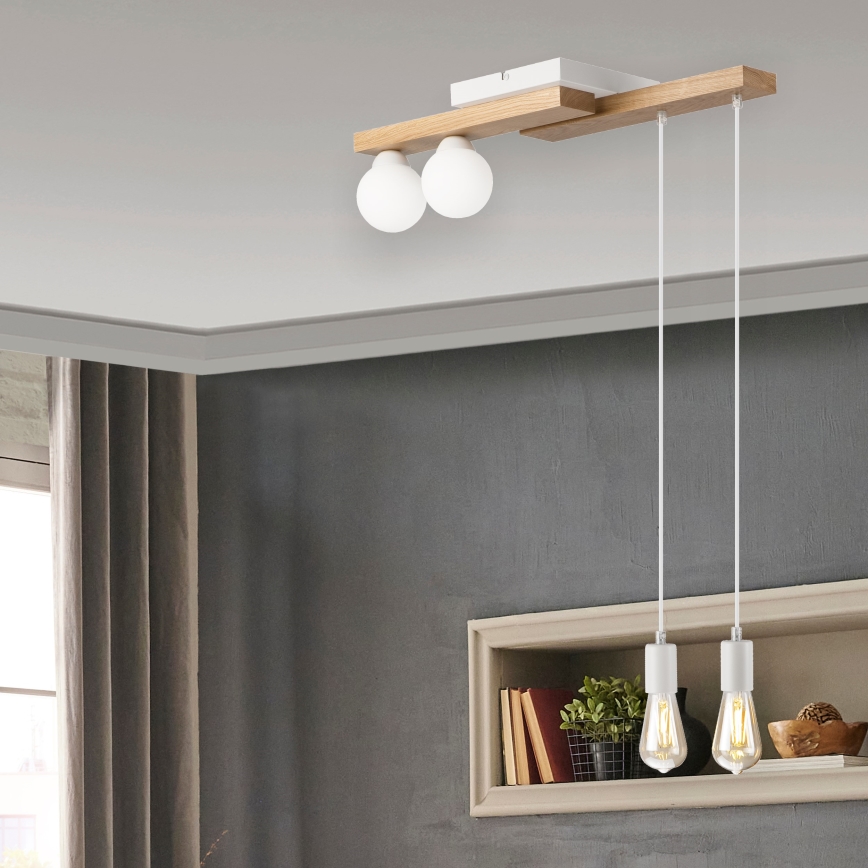 Κρεμαστό φωτιστικό οροφής  CORTINA 2xE27/15W/230V + 2xG9/5W/230V λευκό/δρυς