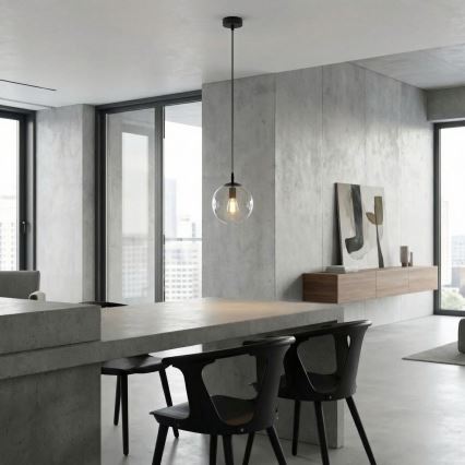 Κρεμαστό φωτιστικό οροφής COSMO 1xE14/10W/230V διάμετρος 14 cm μαύρο/διαφανή