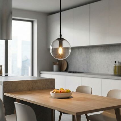Κρεμαστό φωτιστικό οροφής COSMO 1xE14/10W/230V διάμετρος 14 cm μαύρο/διαφανή