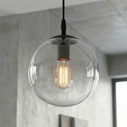 Κρεμαστό φωτιστικό οροφής COSMO 1xE14/10W/230V διάμετρος 14 cm μαύρο/διαφανή