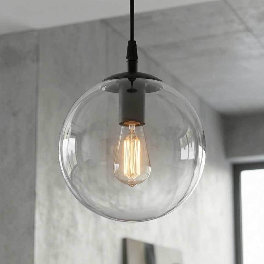 Κρεμαστό φωτιστικό οροφής COSMO 1xE14/10W/230V διάμετρος 14 cm μαύρο/διαφανή
