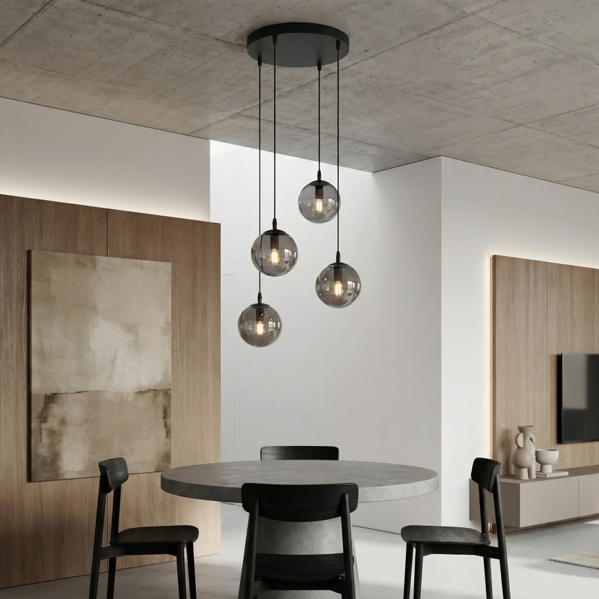Κρεμαστό φωτιστικό οροφής COSMO 4xE14/10W/230V διάμετρος 40 cm μαύρο/γκρι