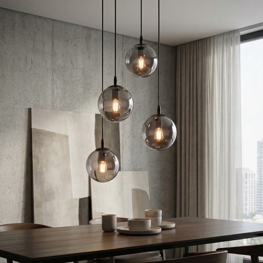 Κρεμαστό φωτιστικό οροφής COSMO 4xE14/10W/230V διάμετρος 40 cm μαύρο/γκρι