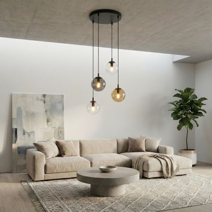 Κρεμαστό φωτιστικό οροφής COSMO 4xE14/10W/230V διάμετρος 40 cm μαύρο/γκρι/μπεζ/διαφανές