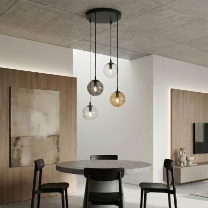 Κρεμαστό φωτιστικό οροφής COSMO 4xE14/10W/230V διάμετρος 40 cm μαύρο/γκρι/μπεζ/διαφανές