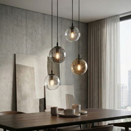Κρεμαστό φωτιστικό οροφής COSMO 4xE14/10W/230V διάμετρος 40 cm μαύρο/γκρι/μπεζ/διαφανές