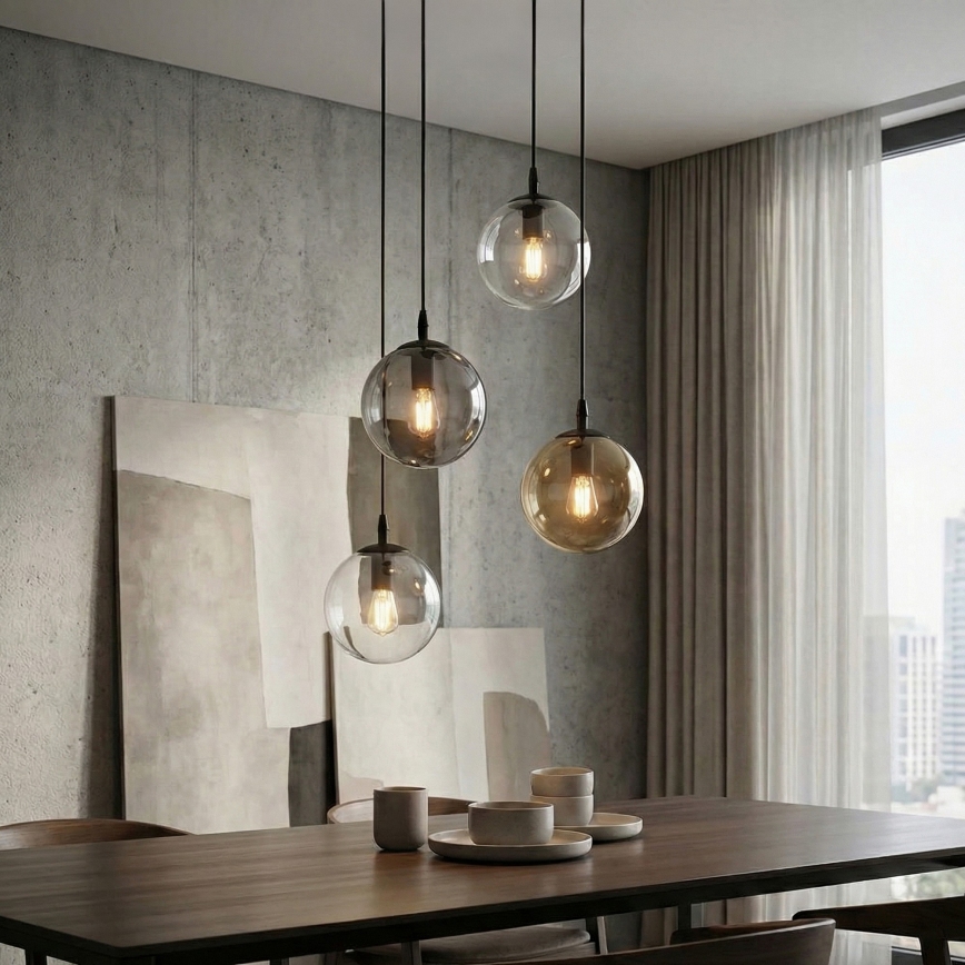 Κρεμαστό φωτιστικό οροφής COSMO 4xE14/10W/230V διάμετρος 40 cm μαύρο/γκρι/μπεζ/διαφανές