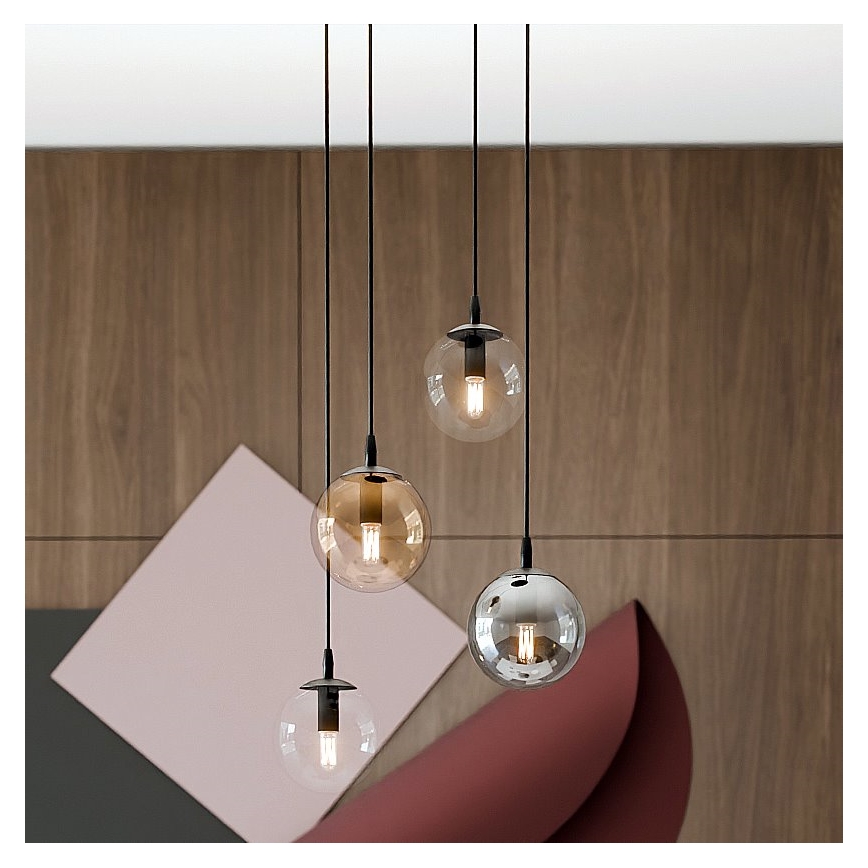 Κρεμαστό φωτιστικό οροφής COSMO 4xE14/10W/230V διάμετρος 40 cm μαύρο/γκρι/μπεζ/διαφανές