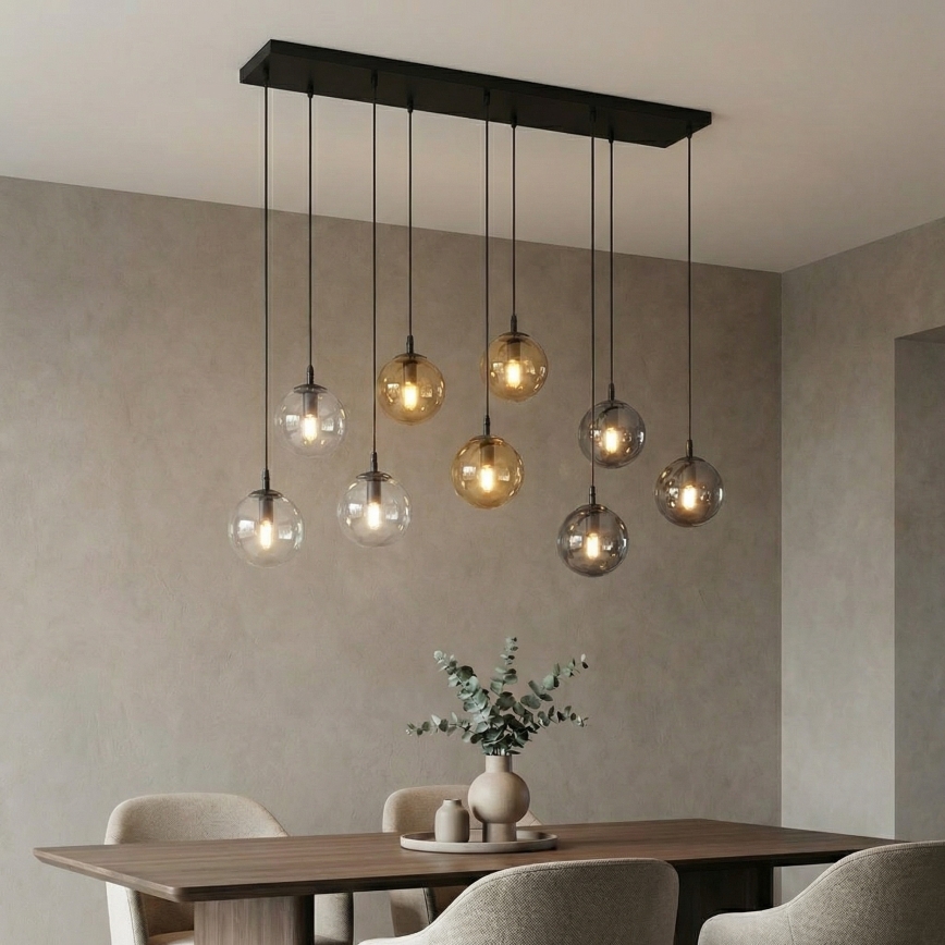 Κρεμαστό φωτιστικό οροφής COSMO 9xE14/10W/230V μαύρο/γκρι/μπεζ/διαφανή