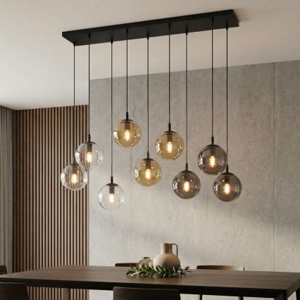 Κρεμαστό φωτιστικό οροφής COSMO 9xE14/10W/230V μαύρο/γκρι/μπεζ/διαφανή