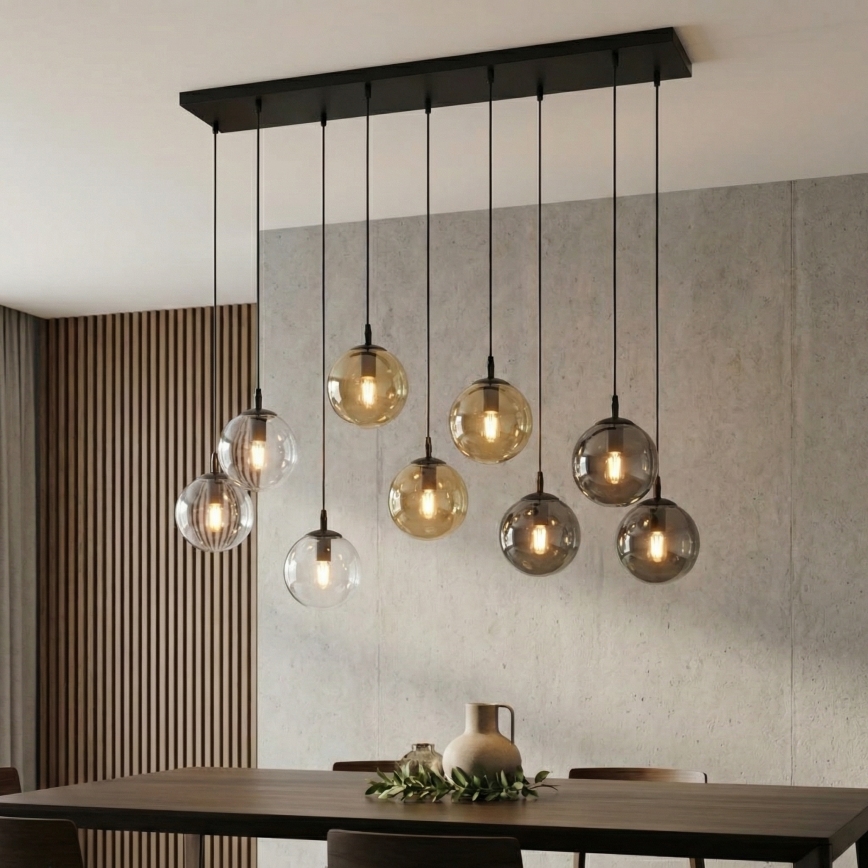 Κρεμαστό φωτιστικό οροφής COSMO 9xE14/10W/230V μαύρο/γκρι/μπεζ/διαφανή