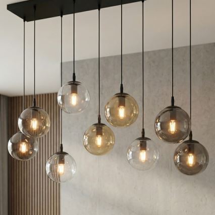 Κρεμαστό φωτιστικό οροφής COSMO 9xE14/10W/230V μαύρο/γκρι/μπεζ/διαφανή