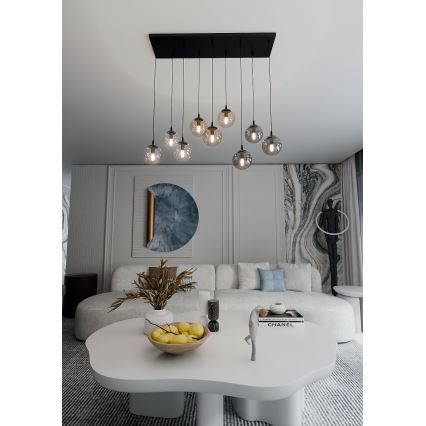 Κρεμαστό φωτιστικό οροφής COSMO 9xE14/10W/230V μαύρο/γκρι/μπεζ/διαφανή