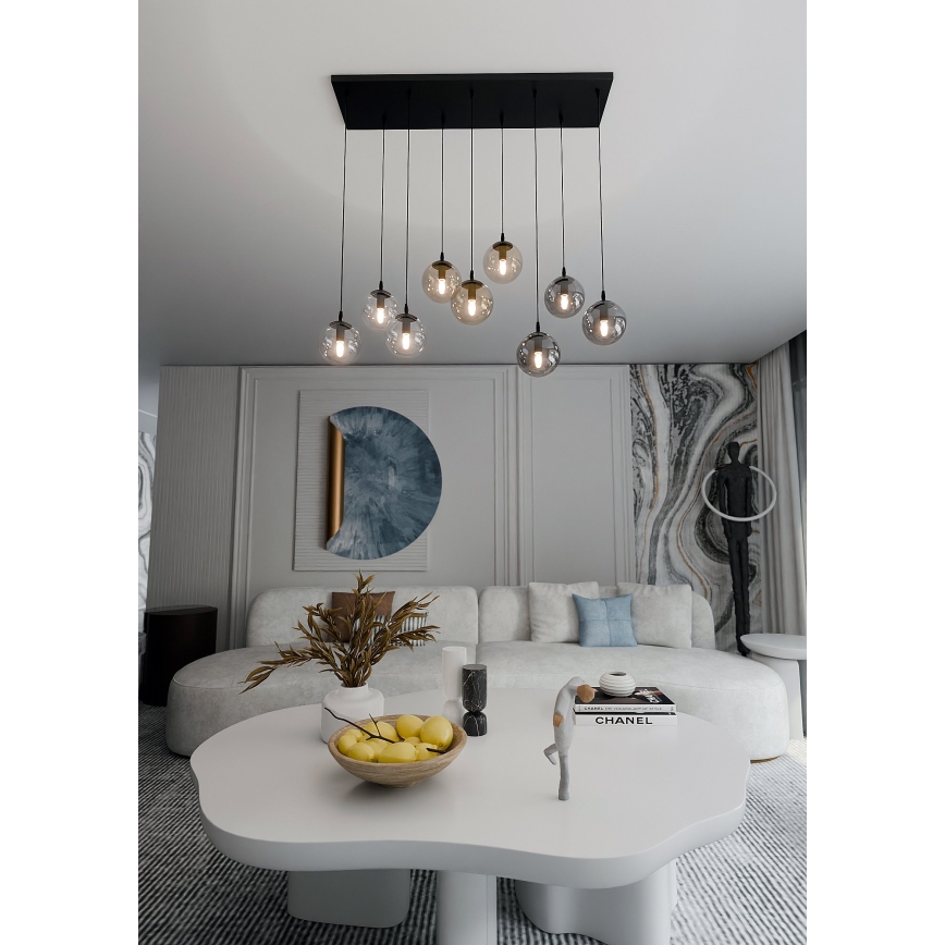 Κρεμαστό φωτιστικό οροφής COSMO 9xE14/10W/230V μαύρο/γκρι/μπεζ/διαφανή