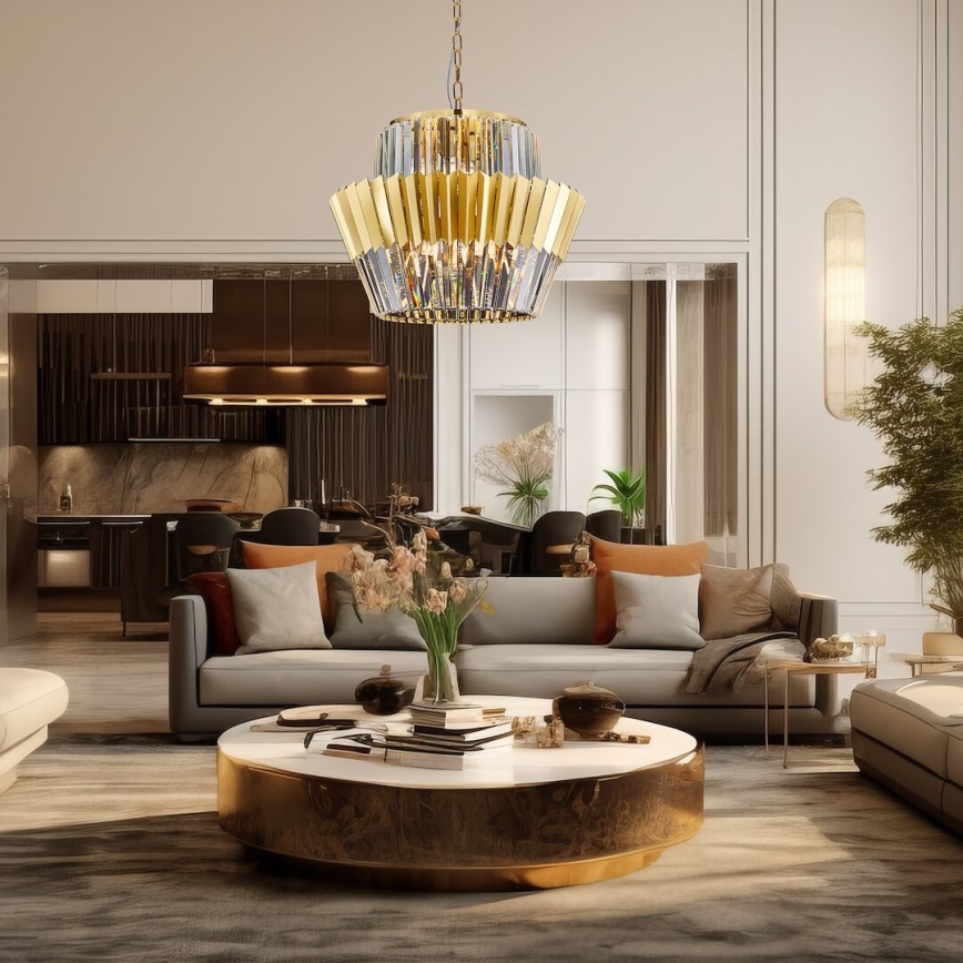 Κρεμαστό φωτιστικό οροφής DONNA 12xE14/40W/230V διάμετρος 55 cm χρυσό