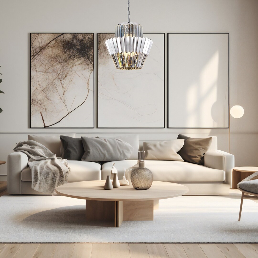 Κρεμαστό φωτιστικό οροφής DONNA 9xE14/40W/230V διάμετρος 45 cm ματ χρώμιο