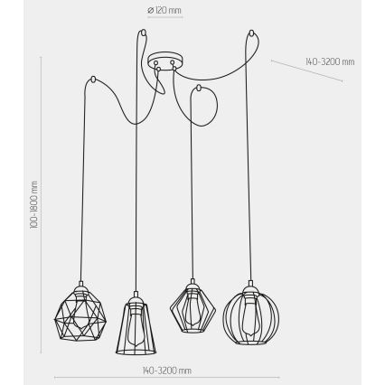 Κρεμαστό φωτιστικό οροφής GALAXY 4xE27/60W/230V spider