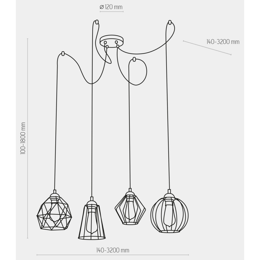 Κρεμαστό φωτιστικό οροφής GALAXY 4xE27/60W/230V spider