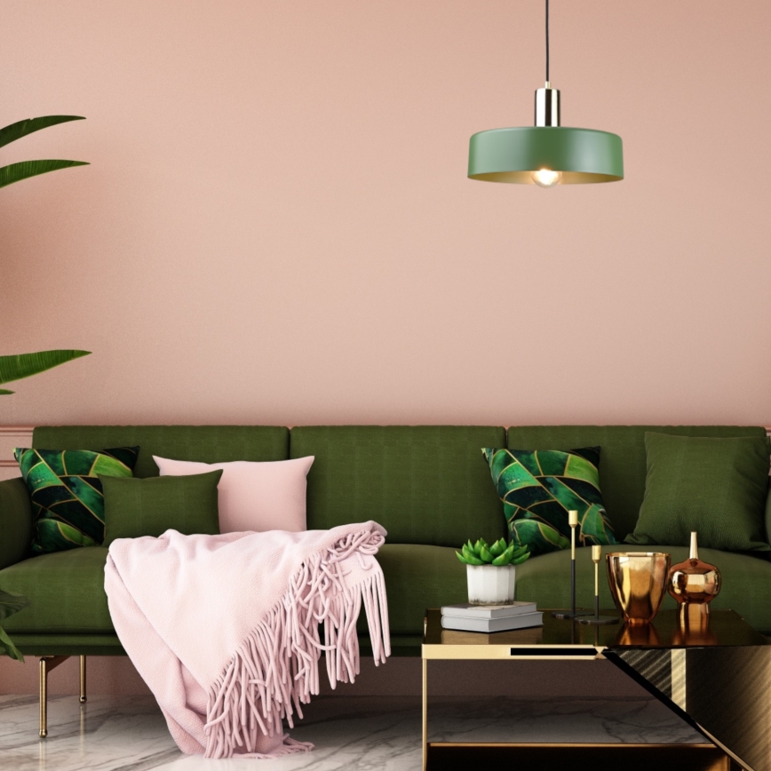 Κρεμαστό φωτιστικό οροφής HAKI 1xE27/60W/230V πράσινο/μαύρο/γυαλιστερό χρώμιο