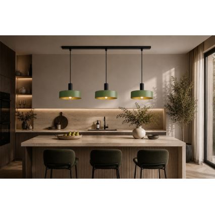 Κρεμαστό φωτιστικό οροφής HAKI 3xE27/60W/230V πράσινο/μαύρο