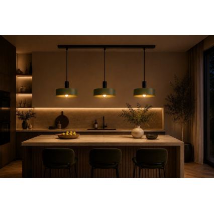 Κρεμαστό φωτιστικό οροφής HAKI 3xE27/60W/230V πράσινο/μαύρο