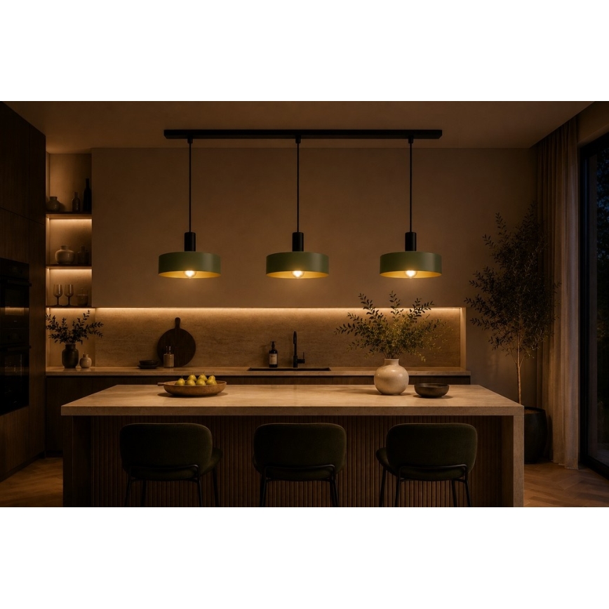 Κρεμαστό φωτιστικό οροφής HAKI 3xE27/60W/230V πράσινο/μαύρο