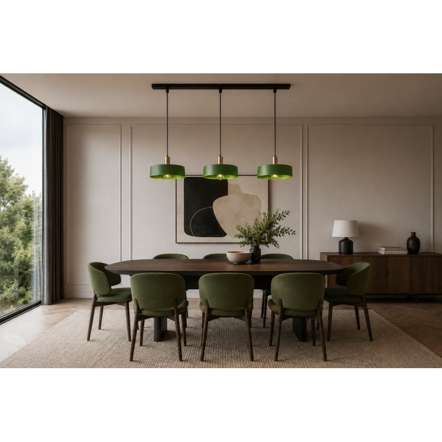 Κρεμαστό φωτιστικό οροφής HAKI 3xE27/60W/230V πράσινο/μαύρο/γυαλιστερό χρώμιο