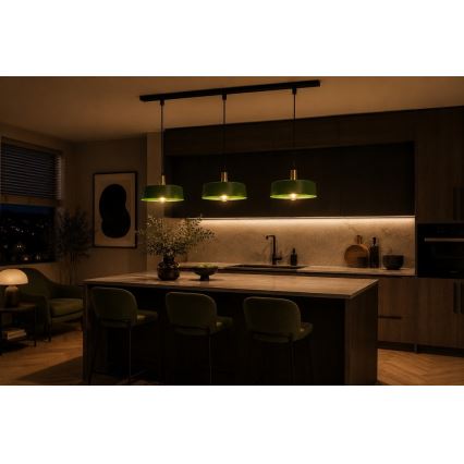 Κρεμαστό φωτιστικό οροφής HAKI 3xE27/60W/230V πράσινο/μαύρο/γυαλιστερό χρώμιο
