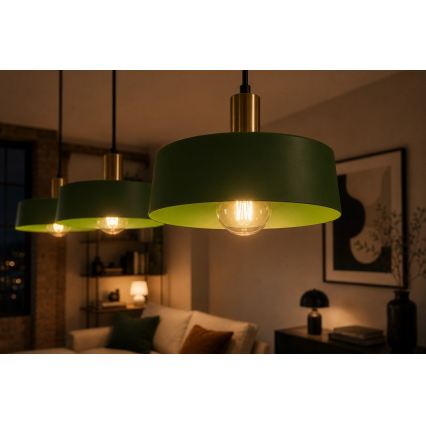 Κρεμαστό φωτιστικό οροφής HAKI 3xE27/60W/230V πράσινο/μαύρο/γυαλιστερό χρώμιο