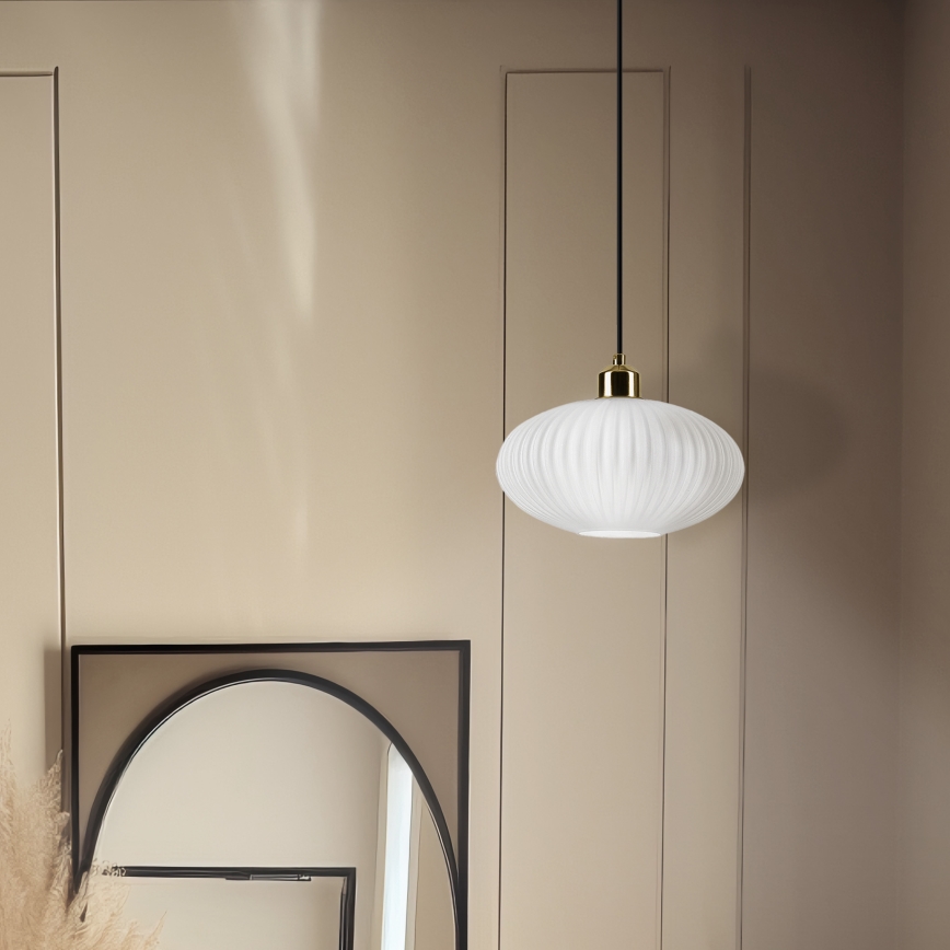 Κρεμαστό φωτιστικό οροφής HARMA 1xE27/15W/230V διάμετρος 25 cm λευκό/χρυσό