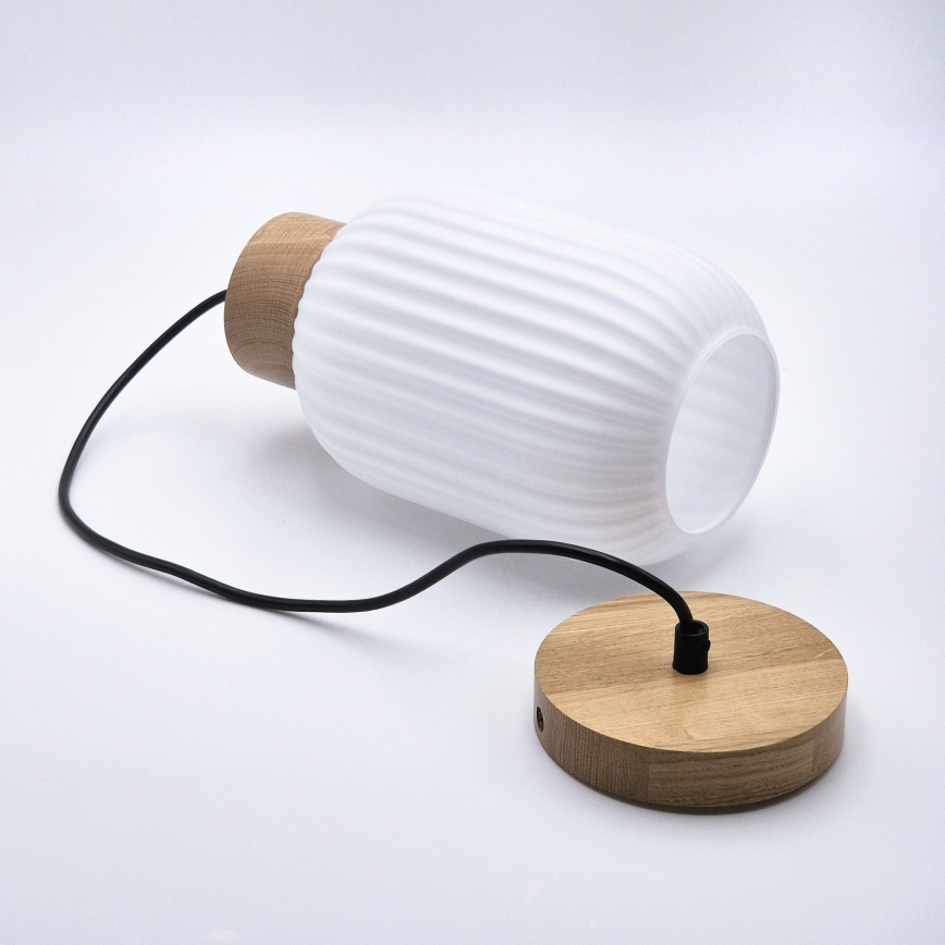 Κρεμαστό φωτιστικό οροφής HARMONY 1xE27/15W/230V διάμετρος 14 cm λευκό/δρυς