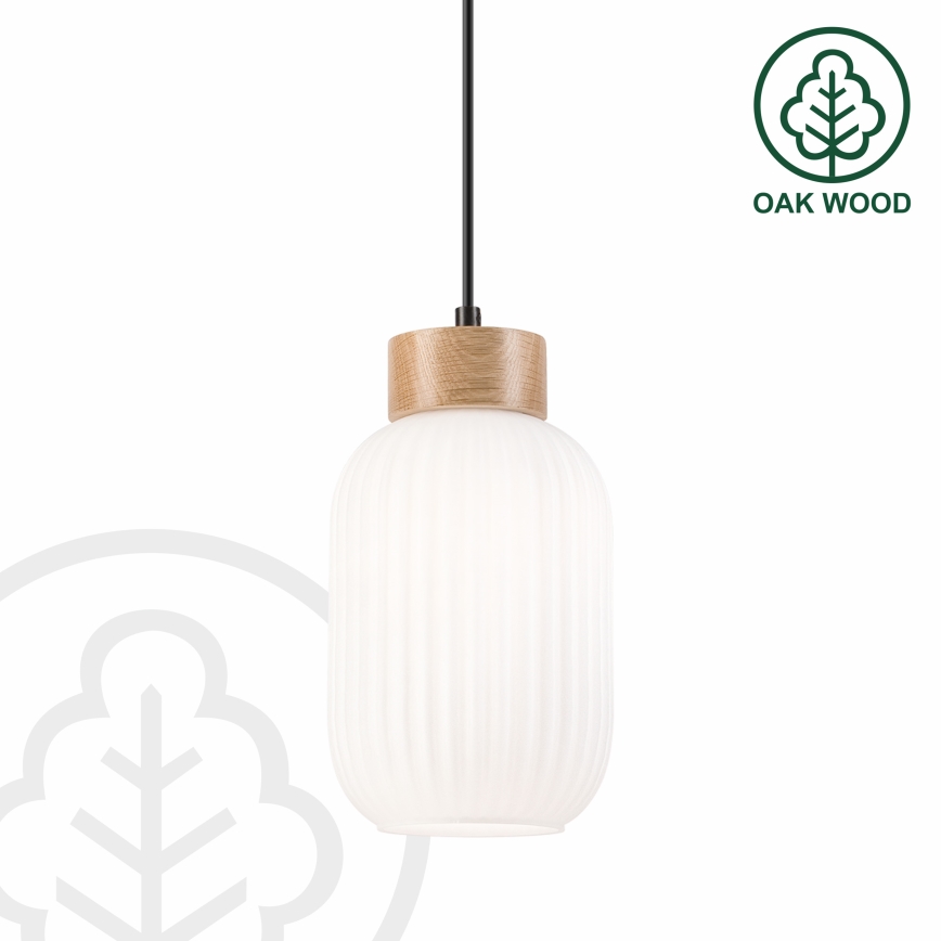 Κρεμαστό φωτιστικό οροφής HARMONY 1xE27/15W/230V διάμετρος 14 cm λευκό/δρυς