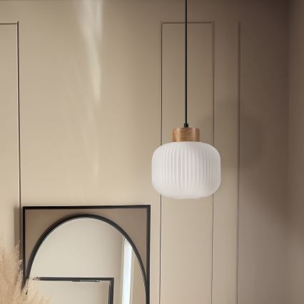 Κρεμαστό φωτιστικό οροφής HARMONY 1xE27/15W/230V διάμετρος 20 cm λευκό/δρυς