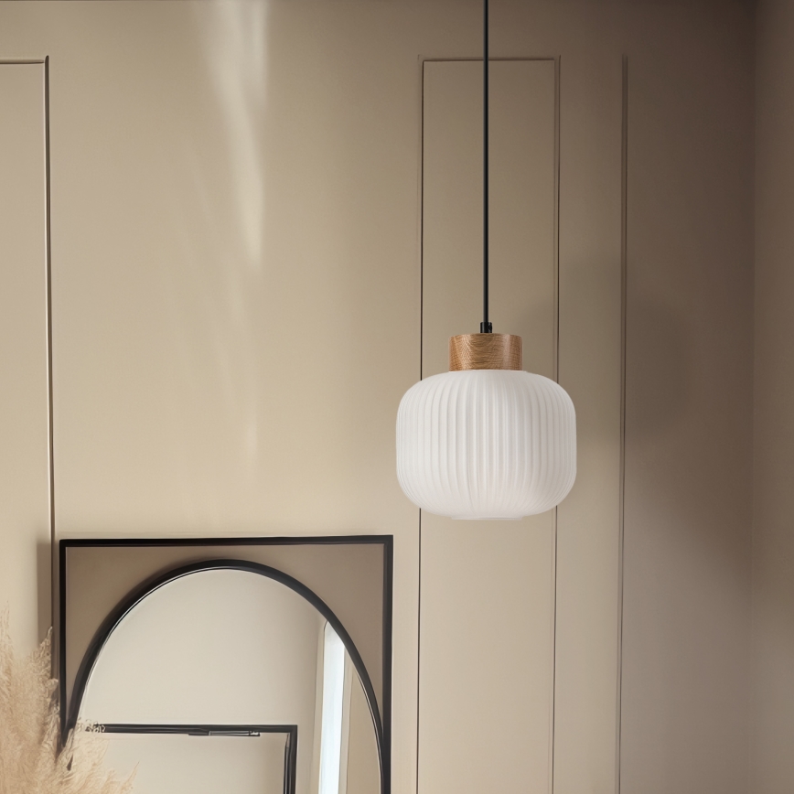 Κρεμαστό φωτιστικό οροφής HARMONY 1xE27/15W/230V διάμετρος 20 cm λευκό/δρυς