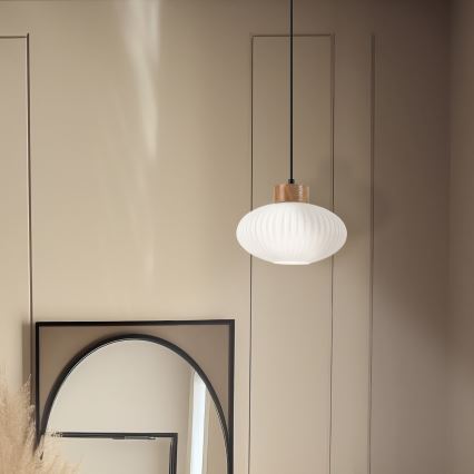 Κρεμαστό φωτιστικό οροφής HARMONY 1xE27/15W/230V διάμετρος 25 cm λευκό/δρυς