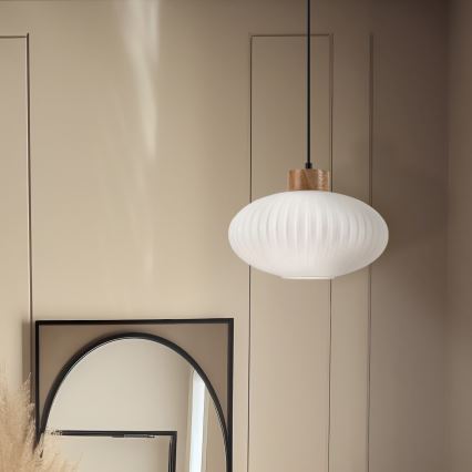 Κρεμαστό φωτιστικό οροφής HARMONY 1xE27/15W/230V διάμετρος 30 cm λευκό/δρυς