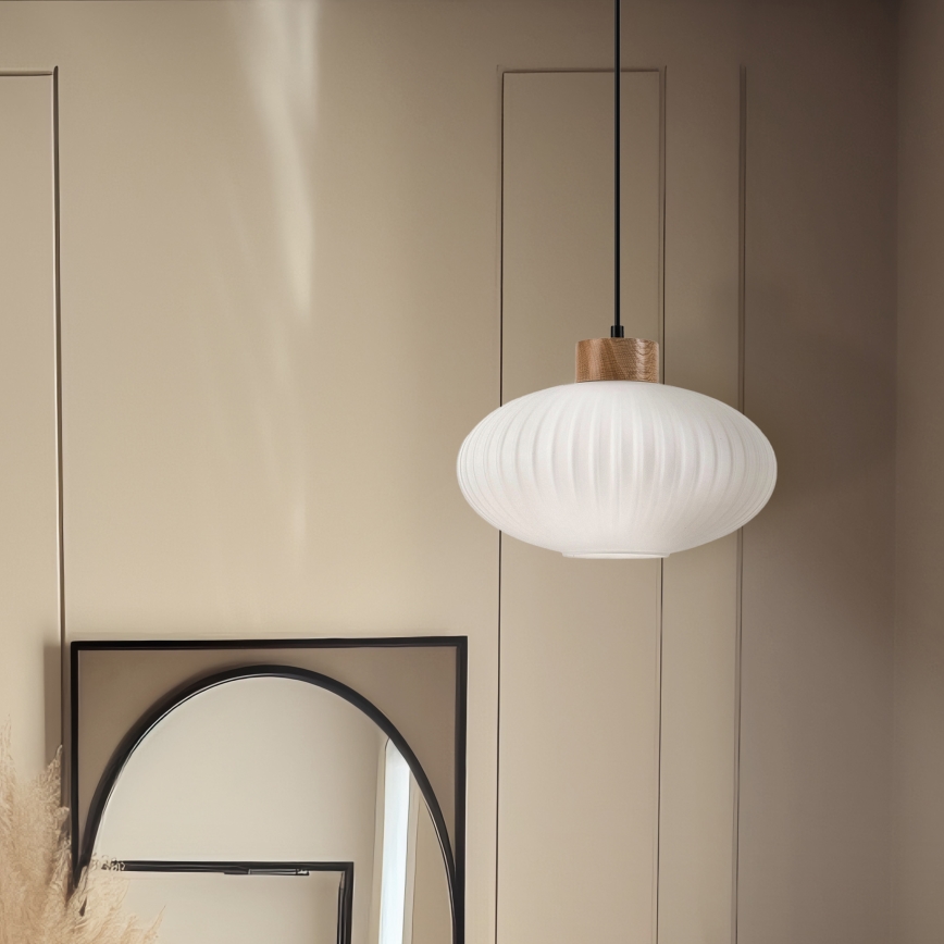 Κρεμαστό φωτιστικό οροφής HARMONY 1xE27/15W/230V διάμετρος 30 cm λευκό/δρυς