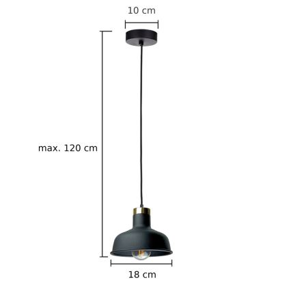 Κρεμαστό φωτιστικό οροφής HEBE 1xE27/60W/230V μαύρο
