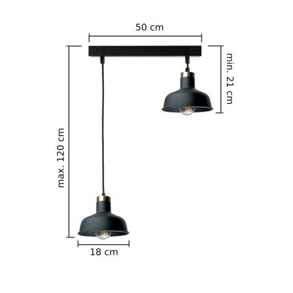 Κρεμαστό φωτιστικό οροφής HEBE 2xE27/60W/230V μαύρο