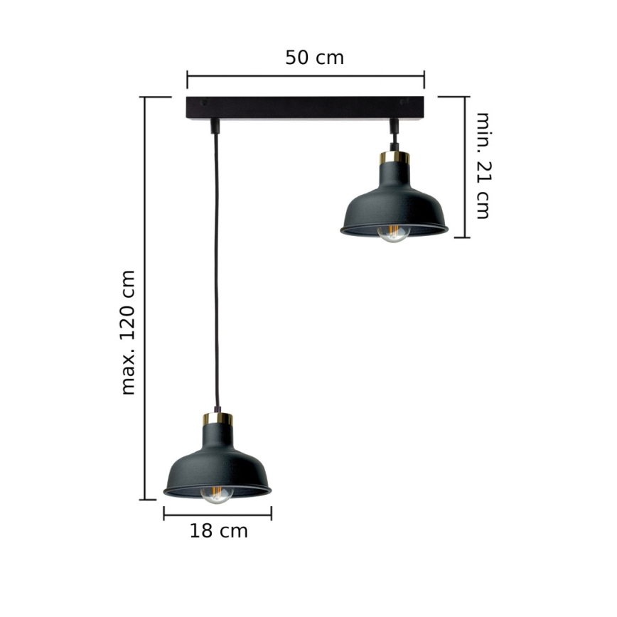Κρεμαστό φωτιστικό οροφής HEBE 2xE27/60W/230V μαύρο