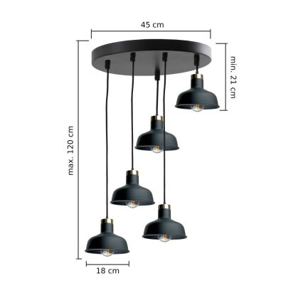 Κρεμαστό φωτιστικό οροφής HEBE 5xE27/60W/230V μαύρο