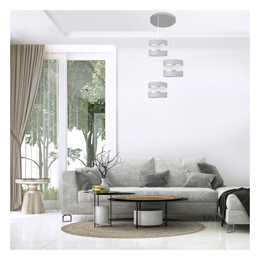 Κρεμαστό φωτιστικό οροφής HELEN 3xE27/15W/230V γκρι/ασημί