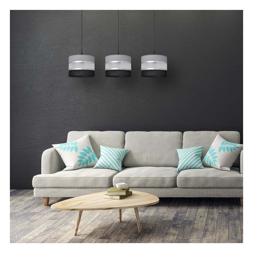 Κρεμαστό φωτιστικό οροφής HELEN 3xE27/15W/230V μαύρο/γκρι/ασημί