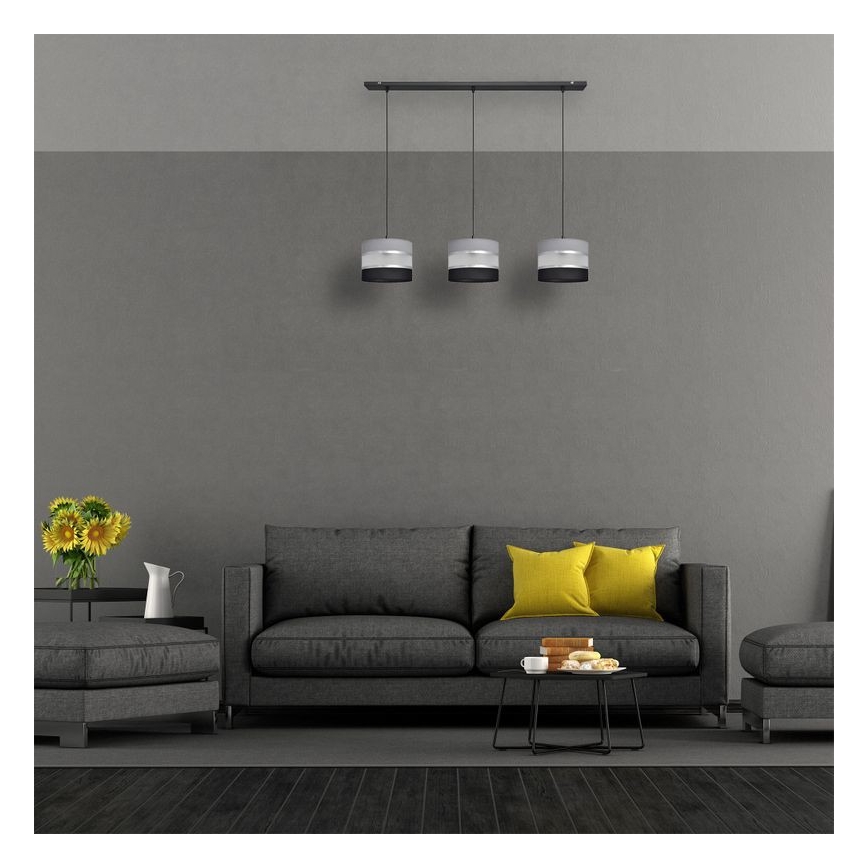 Κρεμαστό φωτιστικό οροφής HELEN 3xE27/15W/230V μαύρο/γκρι/ασημί