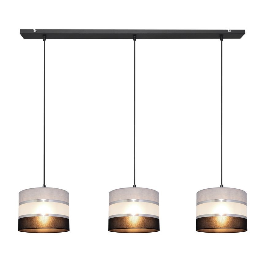 Κρεμαστό φωτιστικό οροφής HELEN 3xE27/15W/230V μαύρο/γκρι/ασημί