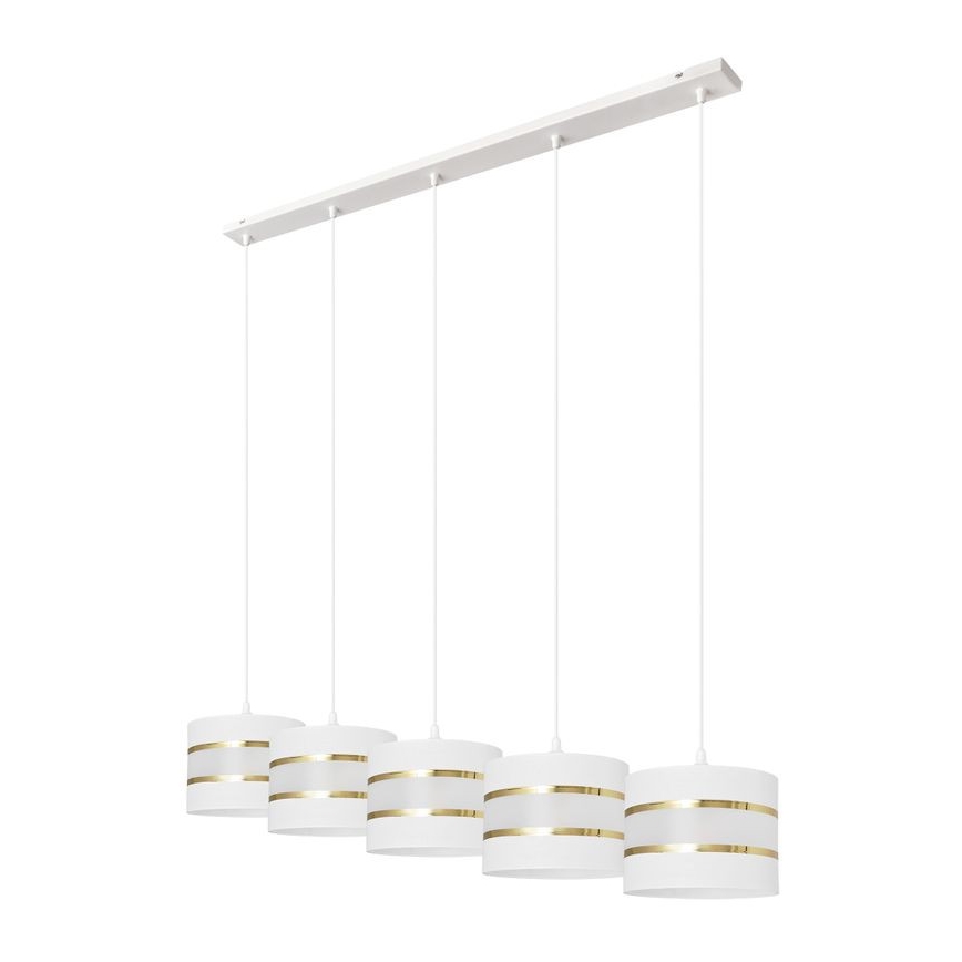 Κρεμαστό φωτιστικό οροφής HELEN 5xE27/15W/230V λευκό/χρυσό