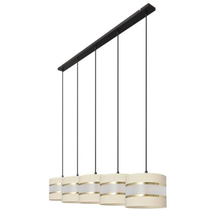 Κρεμαστό φωτιστικό οροφής HELEN 5xE27/15W/230V κρεμ/μαύρο/χρυσό