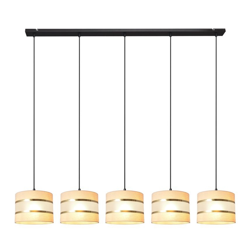 Κρεμαστό φωτιστικό οροφής HELEN 5xE27/15W/230V κρεμ/μαύρο/χρυσό